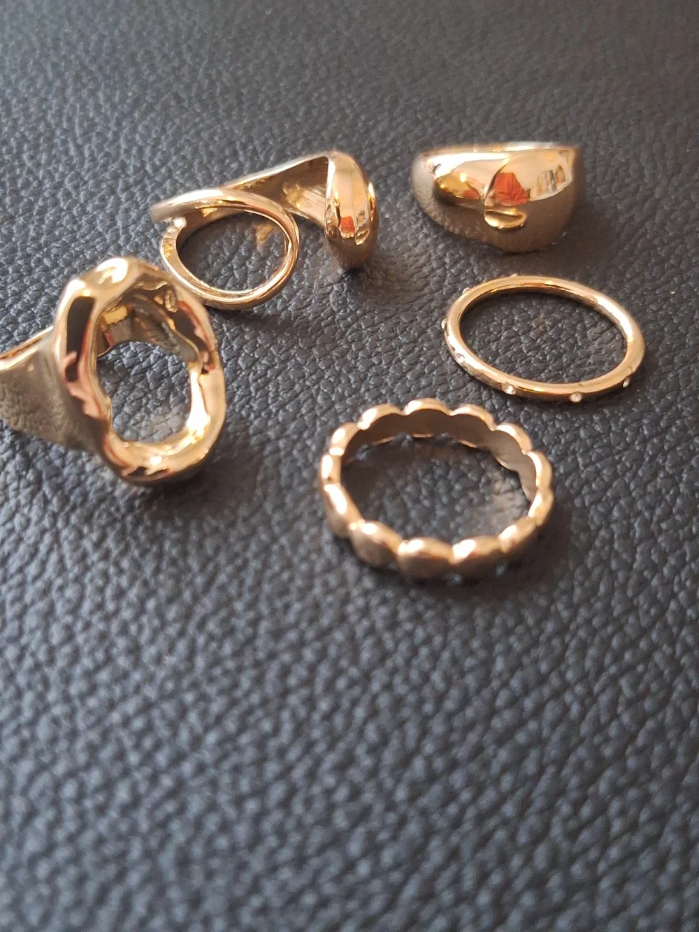 Lot Of 5 Women Rings Modern Chunky Various Sizes 6-8 CZ Adjustable Signet NEW